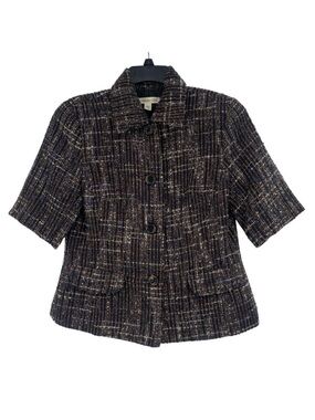 Coldwater Creek Size 10 Tweed Blazer Short Sleeve Jacket Wool Blend